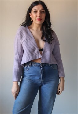 Vintage 90s Ribbed Cardigan in Lilac