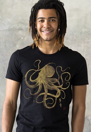 OCTOPUS JAPANESE ART CALLIGRAPHY AESTHETIC T SHIRT MEN