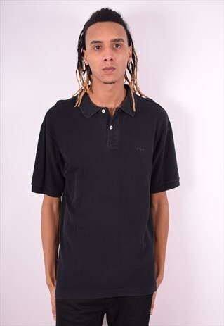 FILA MENS VINTAGE POLO SHIRT LARGE BLACK 90'S