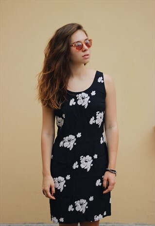 VINTAGE MINI DRESS IN NAVY FLOWER PATTERN