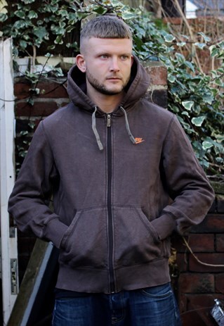 VINTAGE BROWN ZIP UP NIKE HOODIE MEDIUM