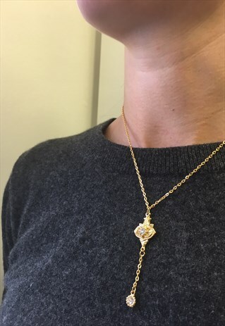 1990S GOLD PLATED EDWARDIAN STYLE CHAIN WITH CRYSTAL PENDANT