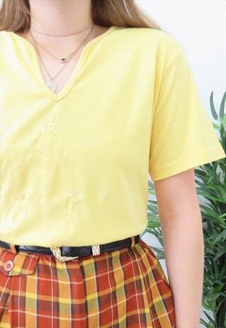 90S VINTAGE YELLOW FLORAL EMBROIDERED BLOUSE TOP