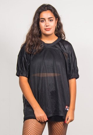 VINTAGE 90'S BLACK MESH V-NECK JERSEY TOP
