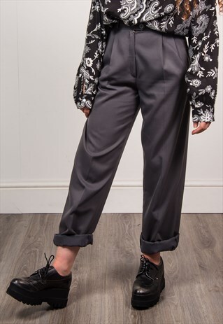 VINTAGE 90'S DARK GREY HIGH WAIST STRAIGHT LEG TROUSERS