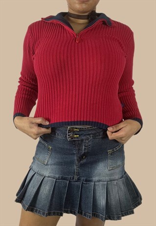 Vintage Y2K Sweater by Mudd Quarter Zip in Red