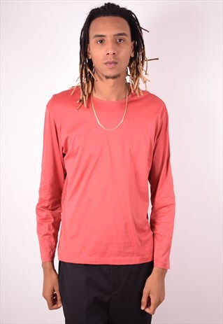 HUGO BOSS MENS VINTAGE TOP LONG SLEEVE LARGE RED 90S