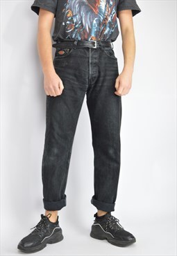 Vintage black denim straight classic jeans trousers