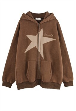 Star hoodie grunge pullover premium jumper in brown