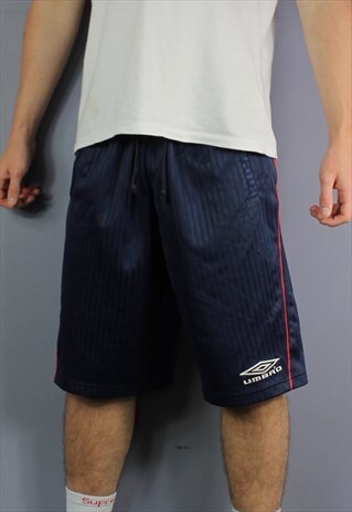 VINTAGE UMBRO SHORTS IN NAVY BLUE WITH POCKETS, EMBROIDERED