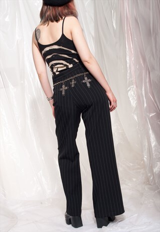 VINTAGE FLARE TROUSERS Y2K 2000S PINSTRIPED WIDE-LEG FLARES