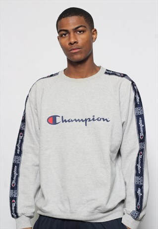 VINTAGE CHAMPION TAPE LOGO SPELL OUT SWEATSHIRT GREY