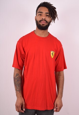 FERRARI MENS VINTAGE T-SHIRT TOP LARGE RED 90S