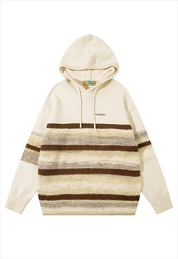Knit striped hoodie gradient jumper rainbow pullover cream