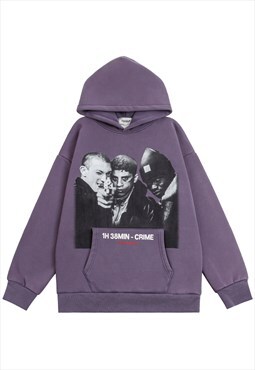 Y2K print hoodie gangster pullover ghetto jumper in purple