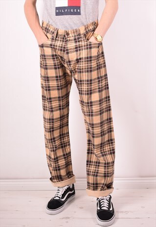 LEVI'S MENS VINTAGE TROUSERS W34 L32 BROWN CHECK 90S