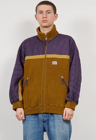 VINTAGE 80'S MUSTARD/PURPLE QUILTED FLEECE JACKET