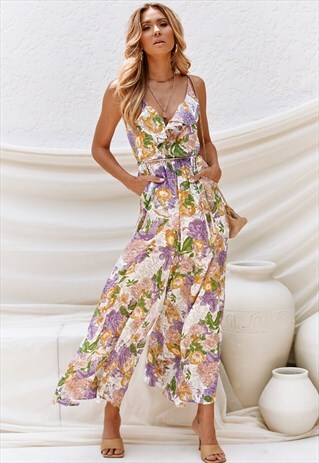 SONIKA JUMPSUIT FLORAL PRINT WITH SIDE POCKETS