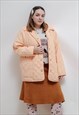 Vintage 80s Preppy Quilted Peach Button Up Women Jacket L