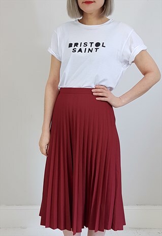 VINTAGE 70'S BURGUNDY PLEATED MIDI SKIRT