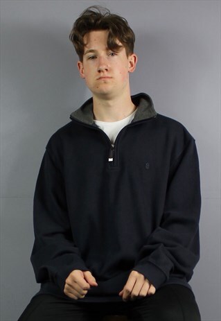VINTAGE IZOD 1/4 ZIP SWEATSHIRT IN NAVY BLUE WITH EMBROIDERE