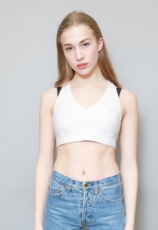 VINTAGE 1990'S WHITE AND GREY NIKE CROP TOP