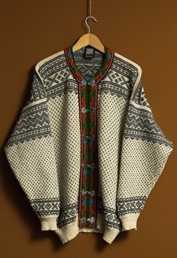 70s Vintage Norway Knit Abstract Ornament Cardigan 5668