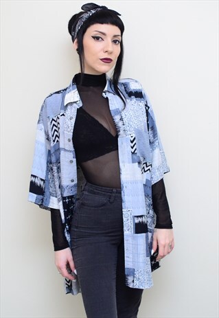 VINTAGE 90'S INDIE FOLK PATTERNED OVERSIZED SHIRT