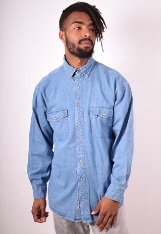 MENS VINTAGE DENIM SHIRT MEDIUM BLUE 90S