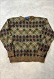 VINTAGE ABSTRACT KNITTED JUMPER PATTERNED GRANDAD SWEATER
