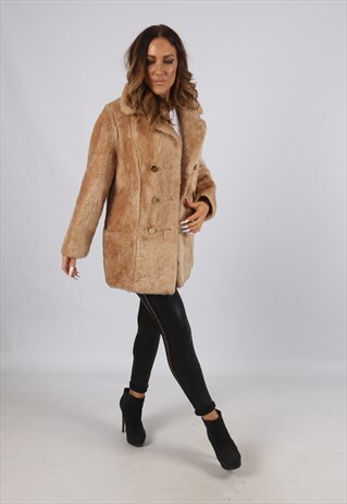 VINTAGE FAUX FUR COAT JACKET SHORT MID UK L 14 (J3G)