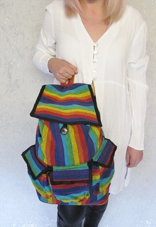 RAINBOW STRIPE BOHO HIPPY FESTIVAL BACKPACK