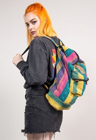 VINTAGE 90'S RAINBOW AZTEC PATTERN FESTIVAL RUCKSACK
