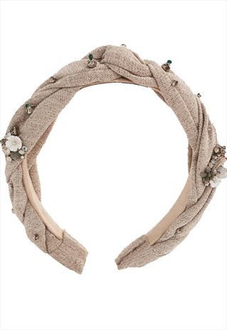 HANDMADE GREY BEADED FLORA HEADBAND