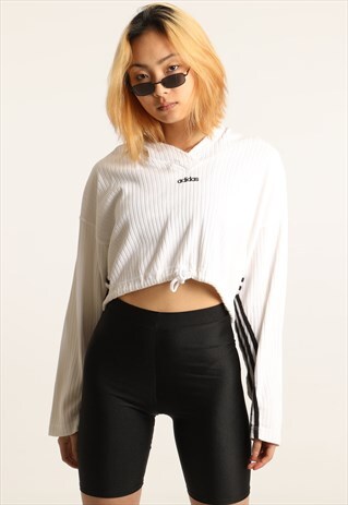 VINTAGE ADIDAS EMBROIDERED DRAWSTRING CROPPED SWEATSHIRT