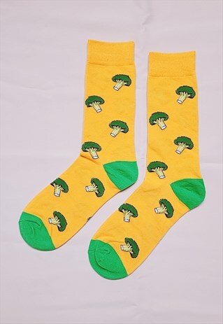 Broccoli Pattern Cozy Socks (EU37-EU44) in Yellow