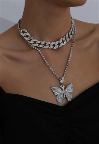 Y2K BUTTERFLY RHINESTONES CHAIN NECKLACE
