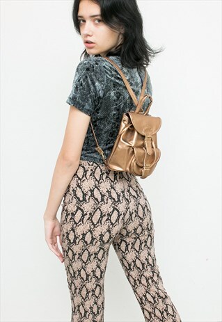 VINTAGE GOLD MINI BACKPACK BAG SMALL RETRO WOMAN METALLIC