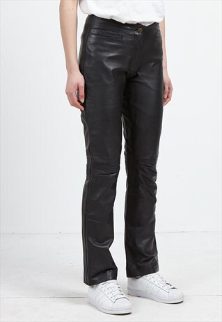 VINTAGE BLACK STICKS STONES LEATHER TROUSERS BOTTOMS