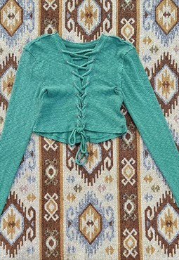 Urban Outfitters Green Cropped Long Sleeved Top