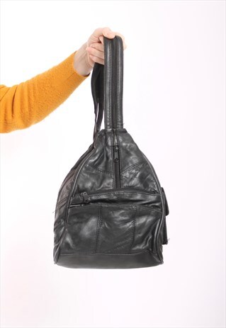 VINTAGE 90S TRIANGLE BACKPACK IN BLACK PATCHWORK LEATHER