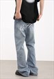 BLUE WASHED EMBROIDERED DISTRESSED PANTS JEANS TROUSERS 