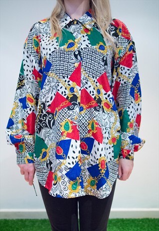 VINTAGE 80'S DECORATIVE JEWEL PRINT SHIRT