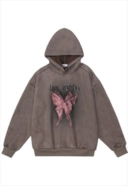 Butterfly hoodie graffiti pullover retro skater top in brown