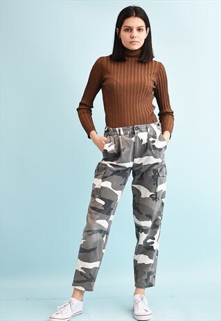 Y2K REGULAR WAIST CAMO MILITARY STYLE CARGO TROUSERS