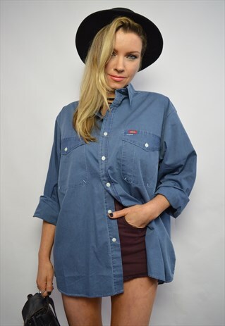 VINTAGE 90S LEE DEADSTOCK OVERSIZED BLUE WORK SHIRT GRUNGE