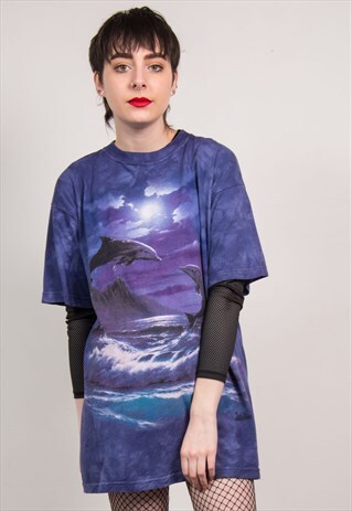 VINTAGE 90'S PURPLE TIE DYE DOLPHIN T-SHIRT