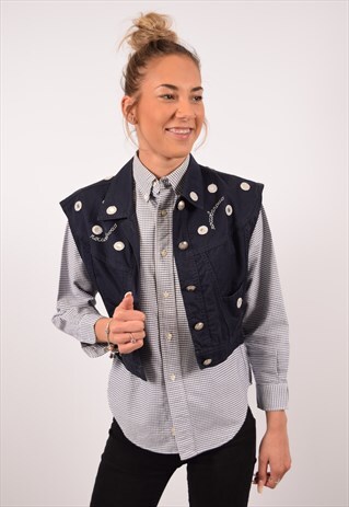 VINTAGE ROCCOBAROCCO DENIM GILET NAVY BLUE