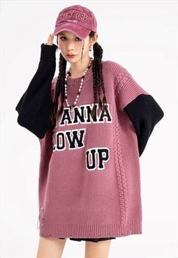 Grunge sweater knitted punk jumper rave knitted top in pink