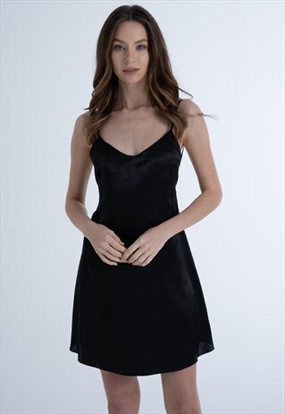 WOMEN SATIN LITTLE BLACK DRESS WITH LOWBACK